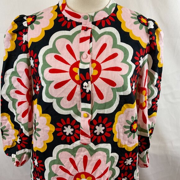 Boden Midi-Maxi Dress US 6 Black Pink Red Yellow Green Floral Mandarin Collar - Picture 3 of 13
